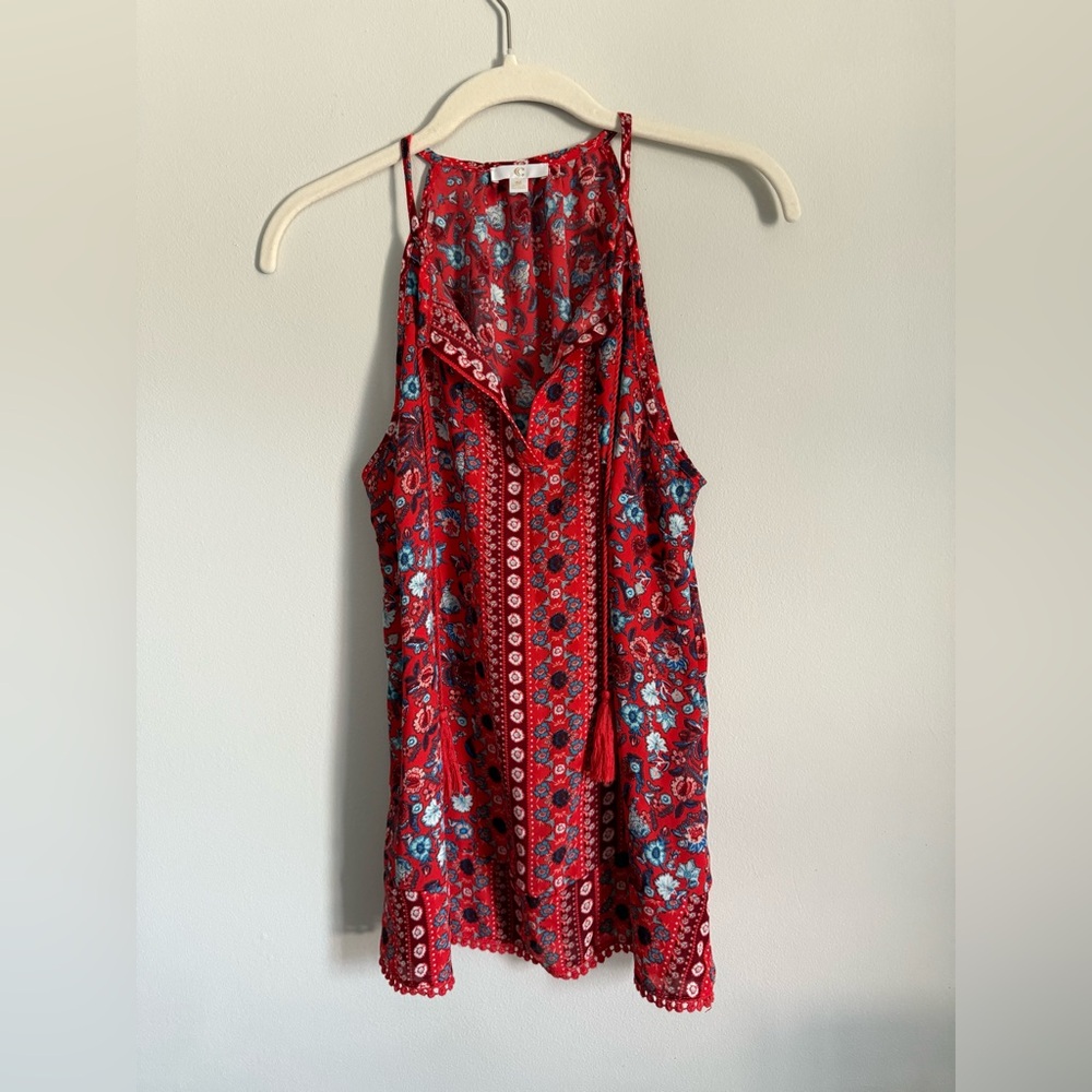 C Red and Blue Floral Top